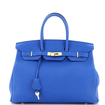 Hermes Birkin Handbag Blue Togo with Gold Hardware 35