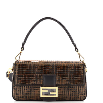 Fendi Baguette NM Bag Sequin Embellished Zucca Canvas Medium