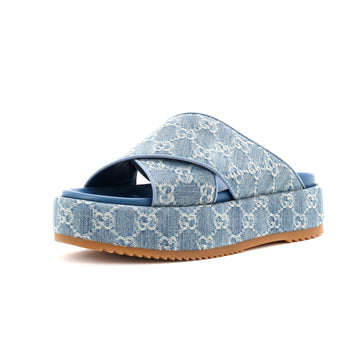 Gucci Women's Criss Cross Platform Slide Sandals GG Denim
