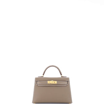 Hermes Kelly Mini II Bag Grey Epsom with Gold Hardware 20