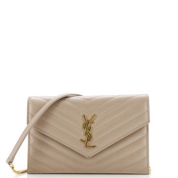 Saint Laurent Classic Monogram Wallet on Chain Matelasse Chevron Leather Small