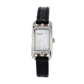 Hermes Nantucket Jete de Diamants Quartz Watch Stainless Steel and Alligator with Diamonds 17