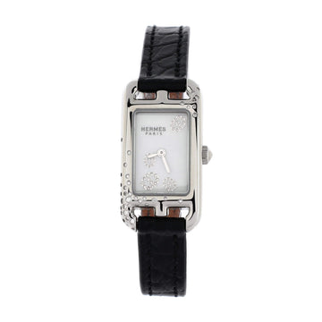 Hermes Nantucket Jete de Diamants Quartz Watch Stainless Steel and Alligator with Diamonds 17