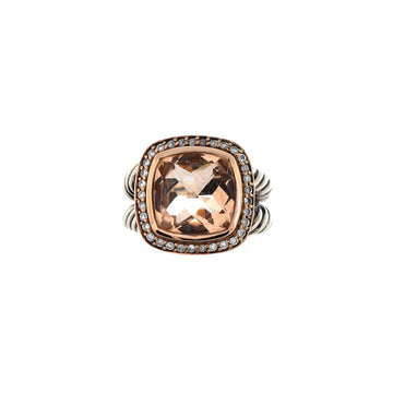 David Yurman Albion Ring Sterling Silver and 18K Rose Gold with Morganite and Diamonds 11mm