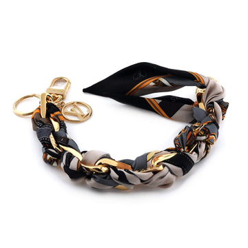 Louis Vuitton Braided Scarf Chain Bag Charm Metal and Printed Textile