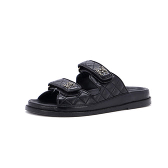 Chanel Women's Velcro Open Back Dad Sandals Quilted Leather