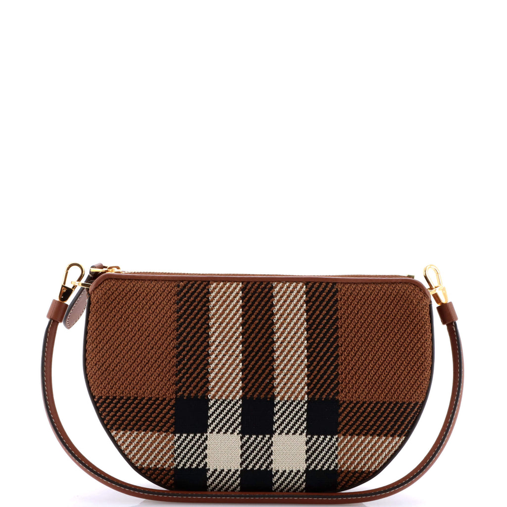 【超美品】BURBERRY メッシュ編みショルダーバッグ 百貨店購入　小さいほう Burberry Olympia Pouch Shoulder Bag Knitted Check Brown 3325301