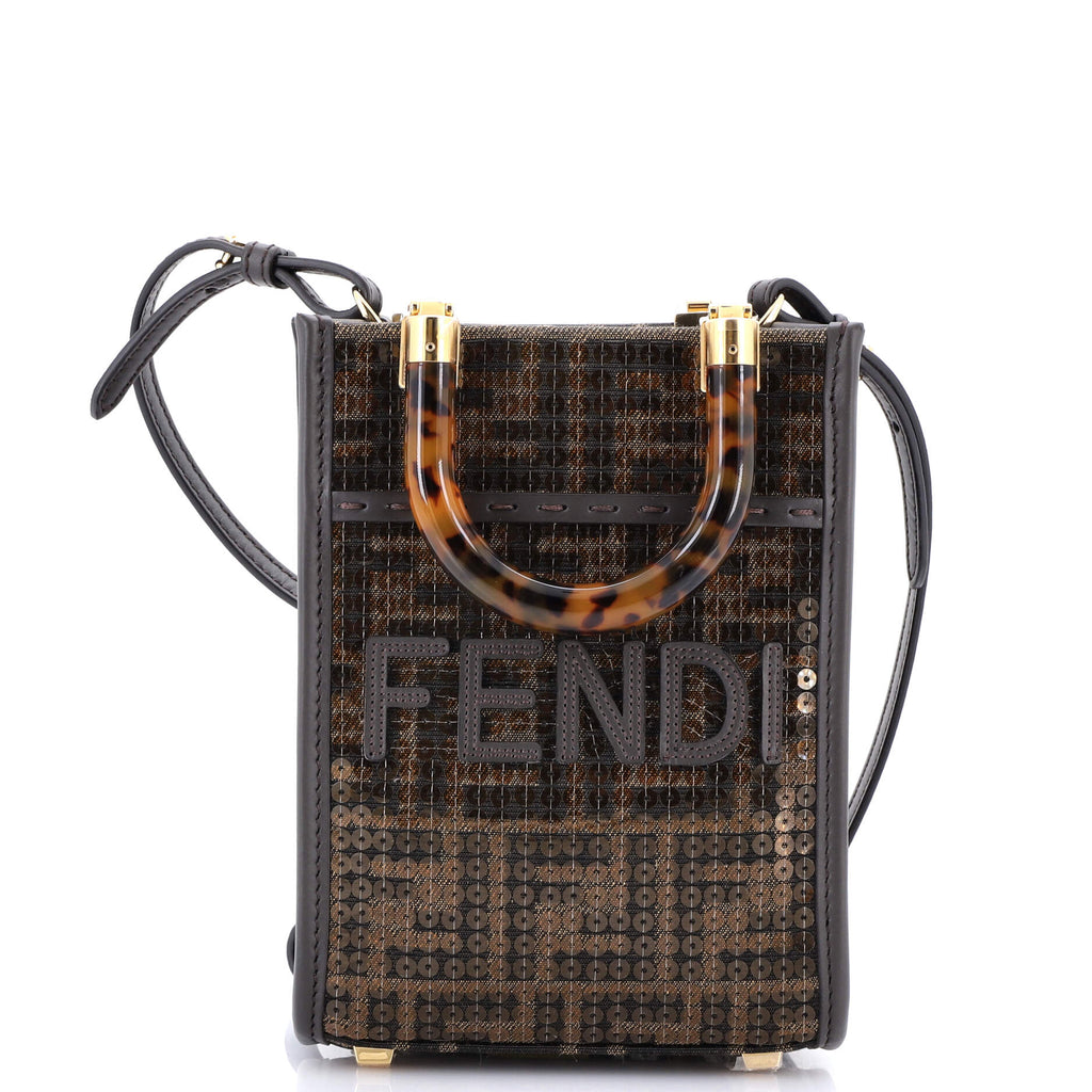 Fendi Sunshine Shopper Tote Sequin Embellished Zucca Canvas Mini