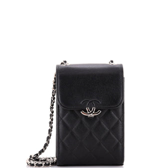 Chanel CC Box Flap Phone Holder Crossbody Bag Quilted Caviar