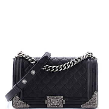 Chanel Paris-Dallas Boy Flap Bag Quilted Calfskin with Metal Adornments Old Medium