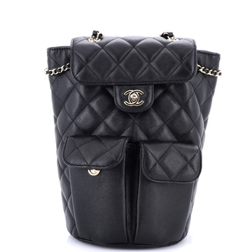 Chanel Double Pocket Flap Bucket Backpack Quilted Caviar