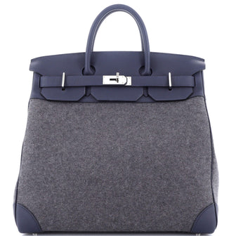 Hermes HAC Birkin Bag Todoo Wool and Blue Togo with Palladium Hardware 40