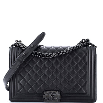 Chanel So Black Boy Flap Bag Quilted Caviar New Medium