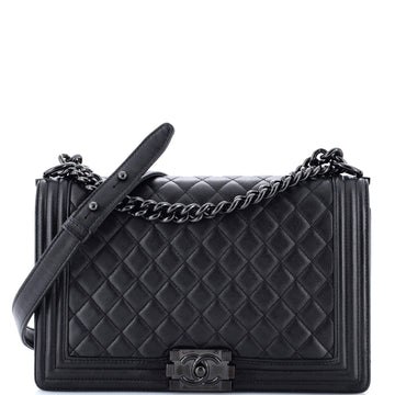 Chanel So Black Boy Flap Bag Quilted Caviar New Medium