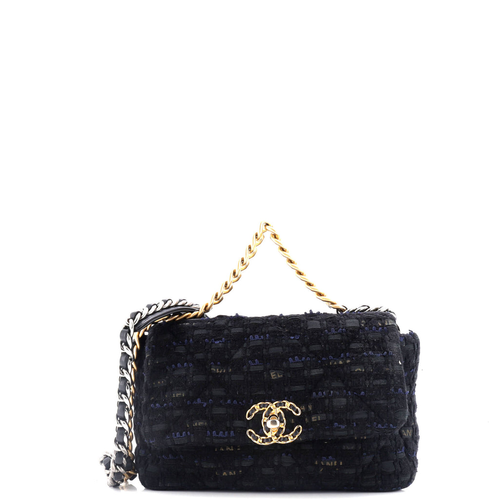 Chanel 19 Flap Bag Quilted Tweed and Ribbon Medium Black 3326962