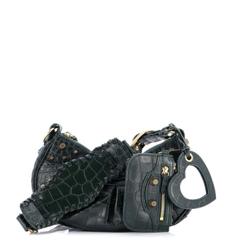 Balenciaga Le Cagole Giant Studs Shoulder Bag Crocodile Embossed Leather XS