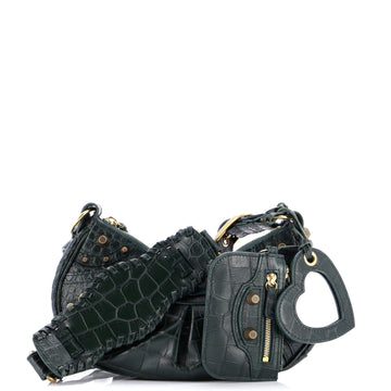 Balenciaga Le Cagole Giant Studs Shoulder Bag Crocodile Embossed Leather XS