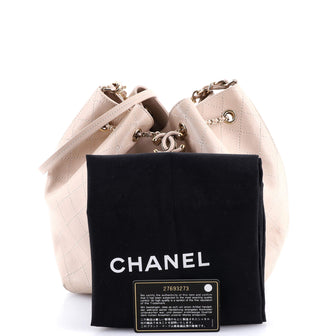 Chanel Covered CC Drawstring Bucket Bag Stitched Calfskin Medium