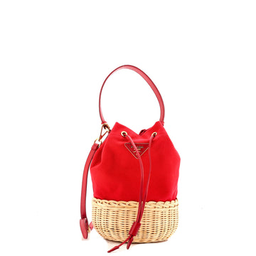 Prada Drawstring Bucket Bag Canvas and Wicker Small