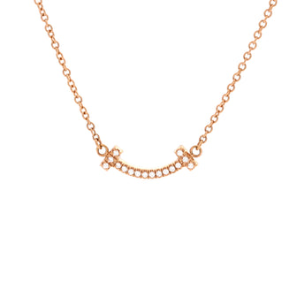 Tiffany & Co. T Smile Pendant Necklace 18K Rose Gold with Diamonds Mini