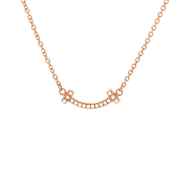 Tiffany & Co. T Smile Pendant Necklace 18K Rose Gold with Diamonds Mini