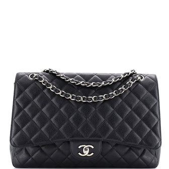 Chanel Vintage Classic Single Flap Bag Quilted Caviar Maxi