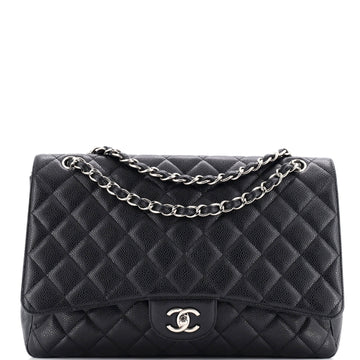 Chanel Vintage Classic Single Flap Bag Quilted Caviar Maxi