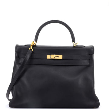 Hermes Kelly Handbag Black Gulliver with Gold Hardware 35