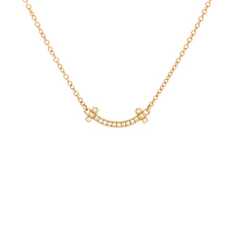 Tiffany & Co. T Smile Pendant Necklace 18K Yellow Gold with Diamonds Mini