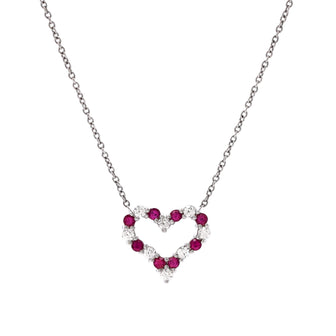 Tiffany & Co. Heart Pendant Necklace Platinum with Diamonds and Pink Sapphires Mini