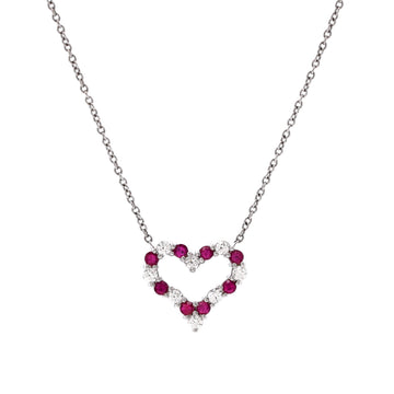 Tiffany & Co. Heart Pendant Necklace Platinum with Diamonds and Pink Sapphires Mini