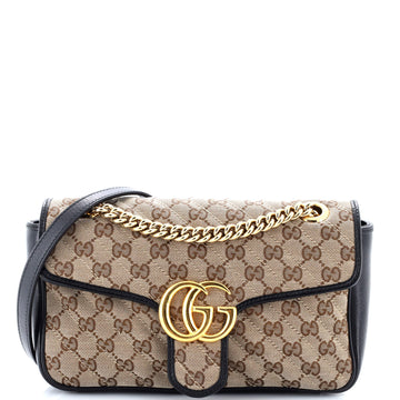 Gucci GG Marmont Flap Bag Diagonal Quilted GG Canvas with Leather Small