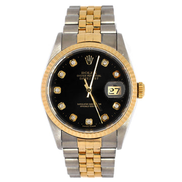 Oyster Perpetual Datejust Automatic Watch Stainless Steel and Yellow Gold with Diamond Markers 36