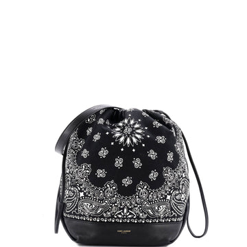 Saint Laurent Bandana Teddy Bucket Bag Printed Canvas and Leather Small