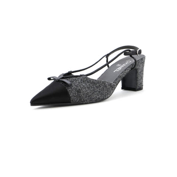 Chanel Women's CC Cap Toe Bow Slingback Pumps Tweed and Satin