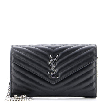 Saint Laurent Classic Monogram Wallet on Chain Matelasse Chevron Leather Medium
