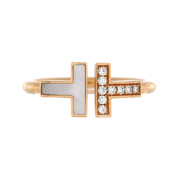 Tiffany & Co. T Wire Ring 18K Rose Gold with Mother of Pearl and Diamonds