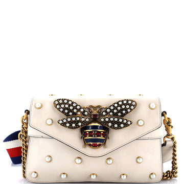 Gucci Broadway Pearly Bee Shoulder Bag Embellished Leather Mini