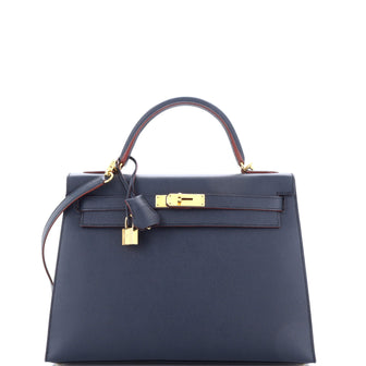 Hermes Contour Kelly Bag Blue Epsom with Gold Hardware 32