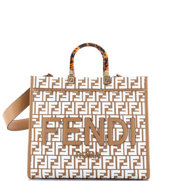 Fendi Sunshine Shopper Tote Zucca Embroidered Raffia Medium