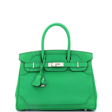 Hermes Birkin Ghillies Bag Green Togo and Swift with Palladium Hardware 30