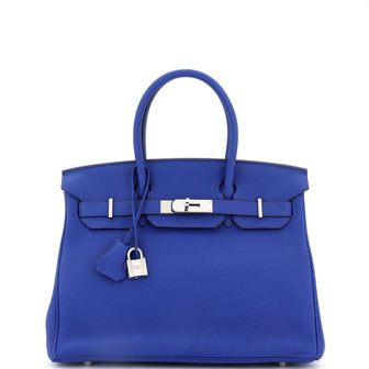 Hermes Birkin Handbag Blue Togo with Palladium Hardware 30