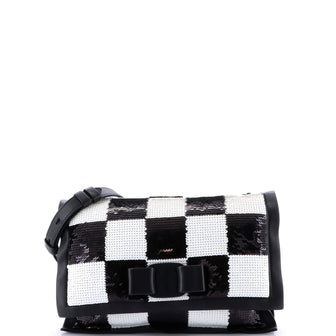 Salvatore Ferragamo Viva Bow Flap Bag Sequin Embellished Leather Small