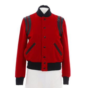 Saint Laurent Women's Classic Teddy Bomber Jacket Wool Blend with Leather