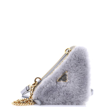 Prada Triangle Crossbody Pouch Shearling and Saffiano Leather Mini