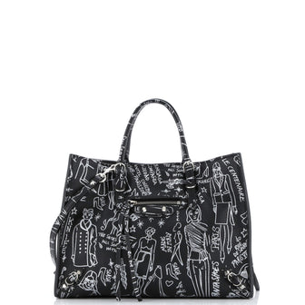 Balenciaga Papier Graffiti A6 Zip Around Classic Studs Bag Leather