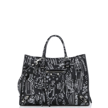 Balenciaga Papier Graffiti A6 Zip Around Classic Studs Bag Leather