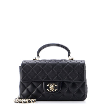 Chanel Classic Single Flap Top Handle Bag Quilted Lambskin Mini