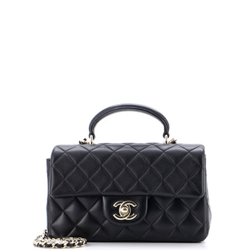 Chanel Classic Single Flap Top Handle Bag Quilted Lambskin Mini