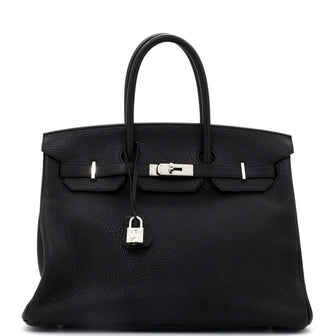 Hermes Birkin Handbag Black Clemence with Palladium Hardware 35